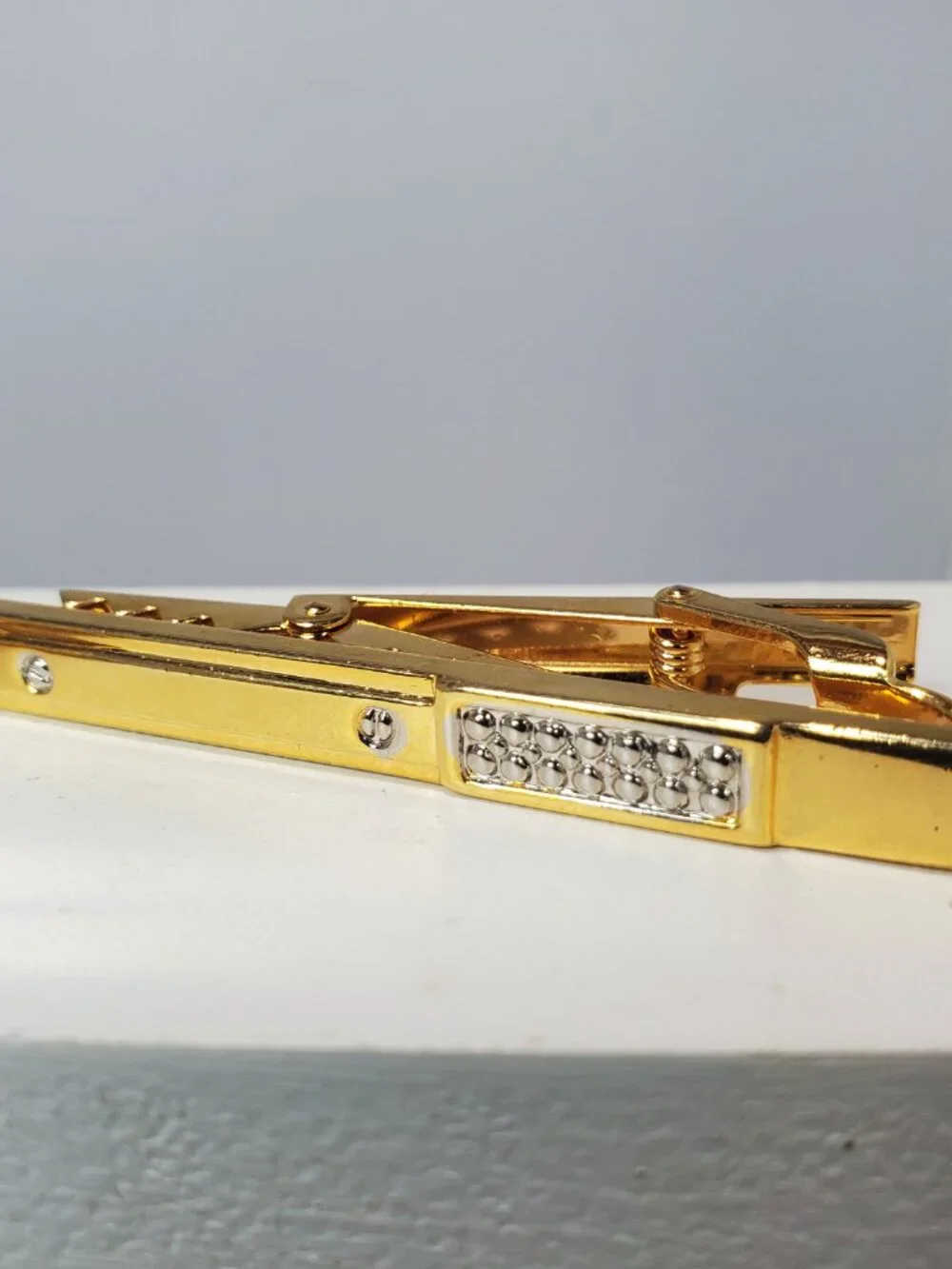 Elegant Gold & Silver Tone Textured 3-Piece Cuff Link and Tie Clip Set